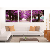 Painting by Numbers Tree Avenue in Purple 3-Panel Triptych